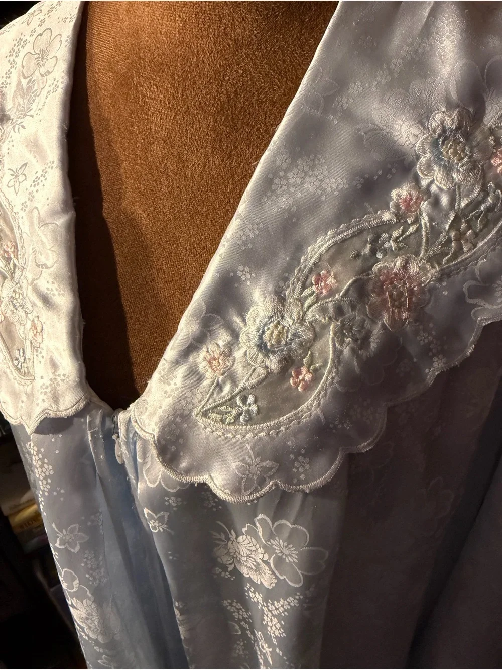 Sara Beth for Lord & Taylor- baby Blue Embroidered Long Nightgown